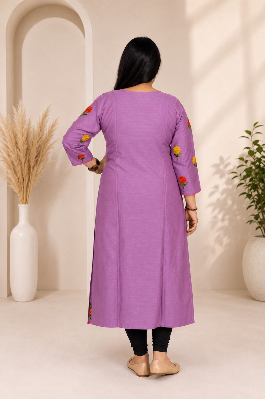 Raw Silk Aari Work Embroidered Kurti - Image 2