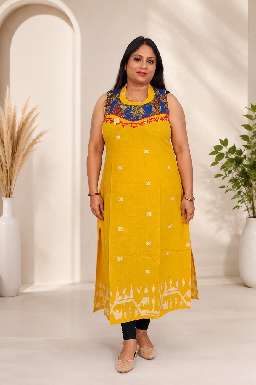 Handloom Jamdani & Srikalahasti Kalamkari Kurti