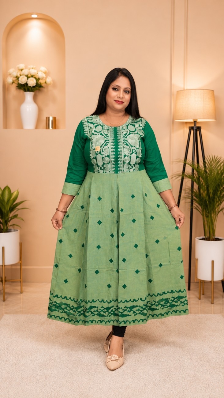 Handloom Dual Tone Jamdani Embroidered Kurti