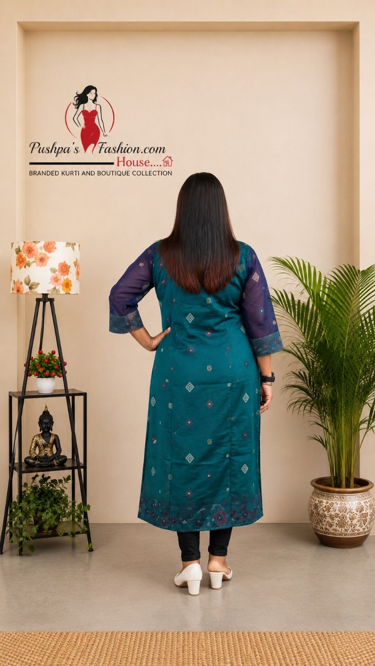 Navy Mysore Silk Jamdani Kurti - Image 2