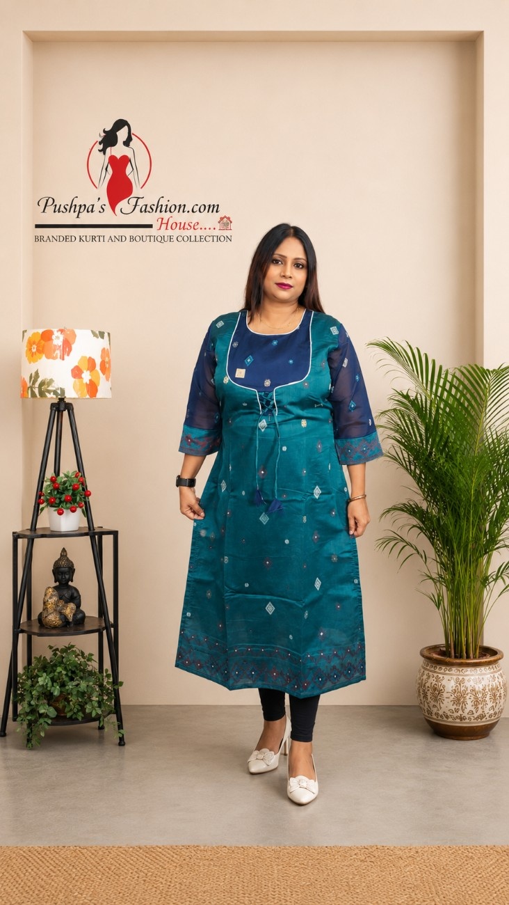Navy Mysore Silk Jamdani Kurti