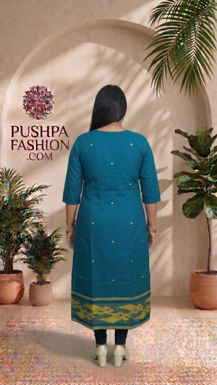Handloom Jamdani & Natural Ajrakh Jamdani Kurti - Image 2