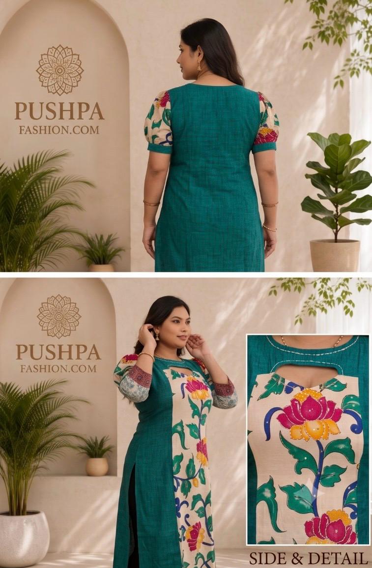 H/L Cross Dual Tone Cotton & Pen Kalamkari Kurti - Image 2
