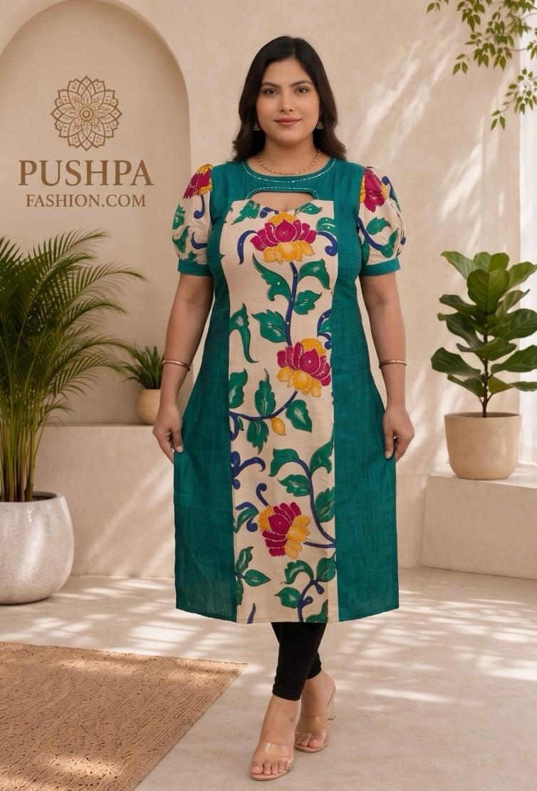 H/L Cross Dual Tone Cotton & Pen Kalamkari Kurti