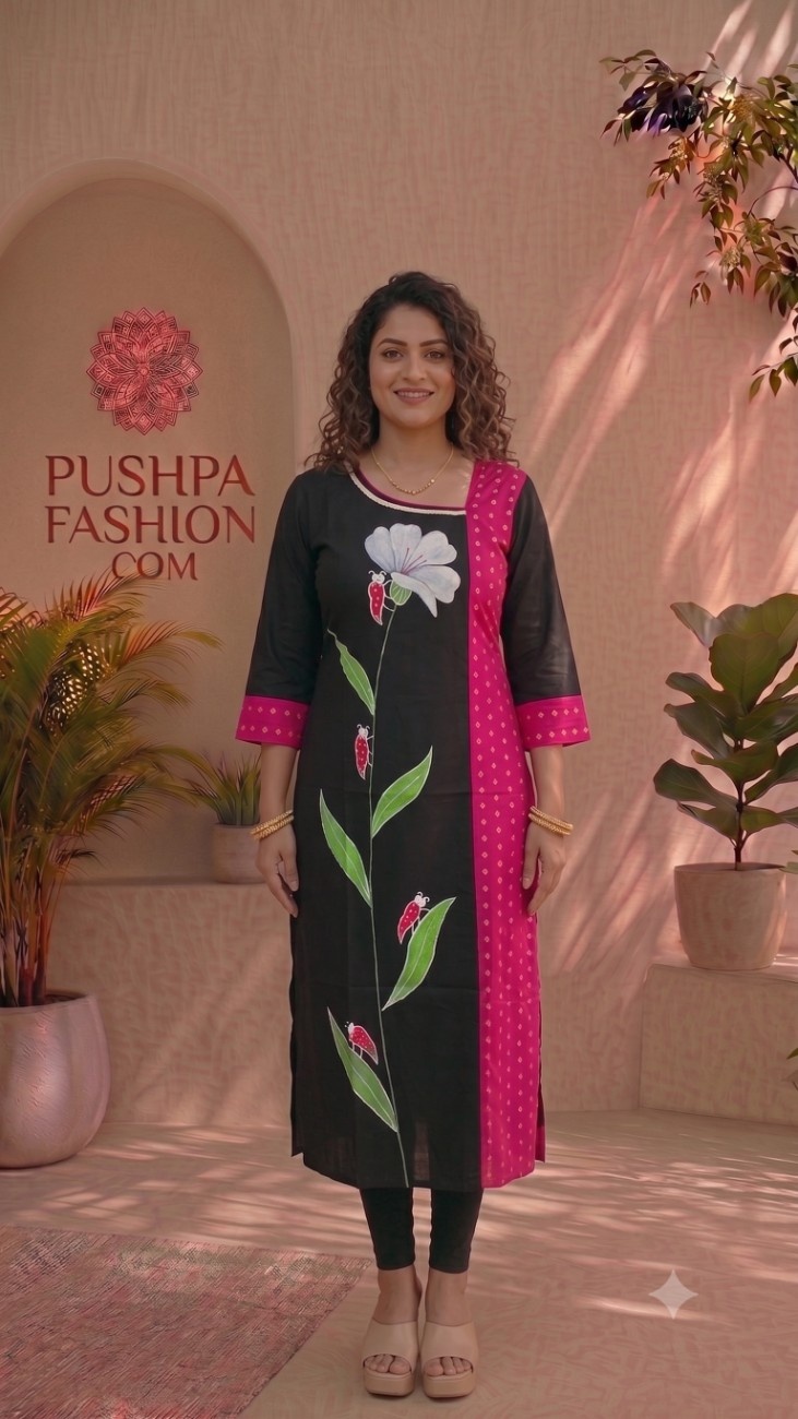 Plain Dabu & Bagru Cotton Kurti