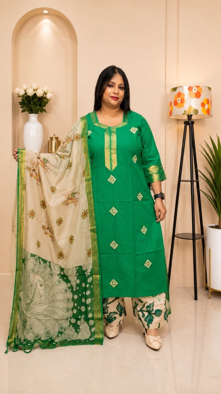 Chenur Cotton Silk 3-Piece Kurti Set