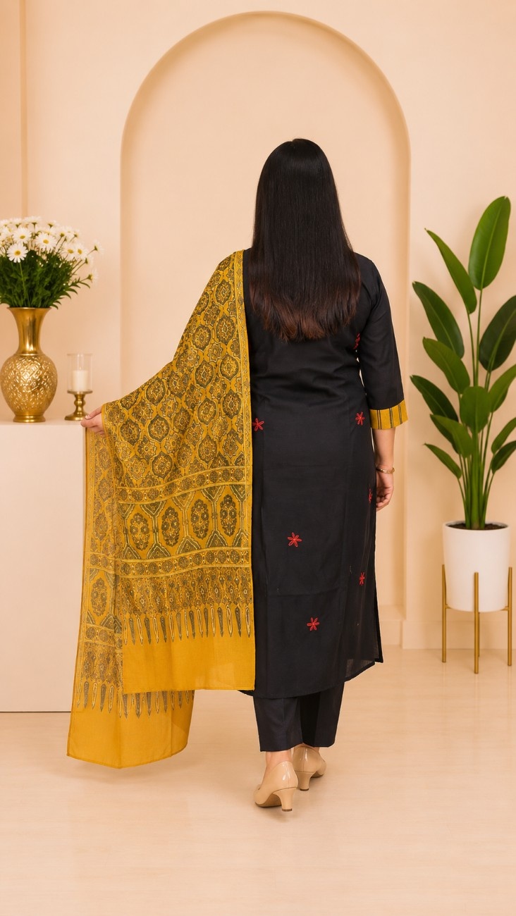 Dabu Cotton & Natural Ajrakh 3-Piece Kurti Set - Image 2