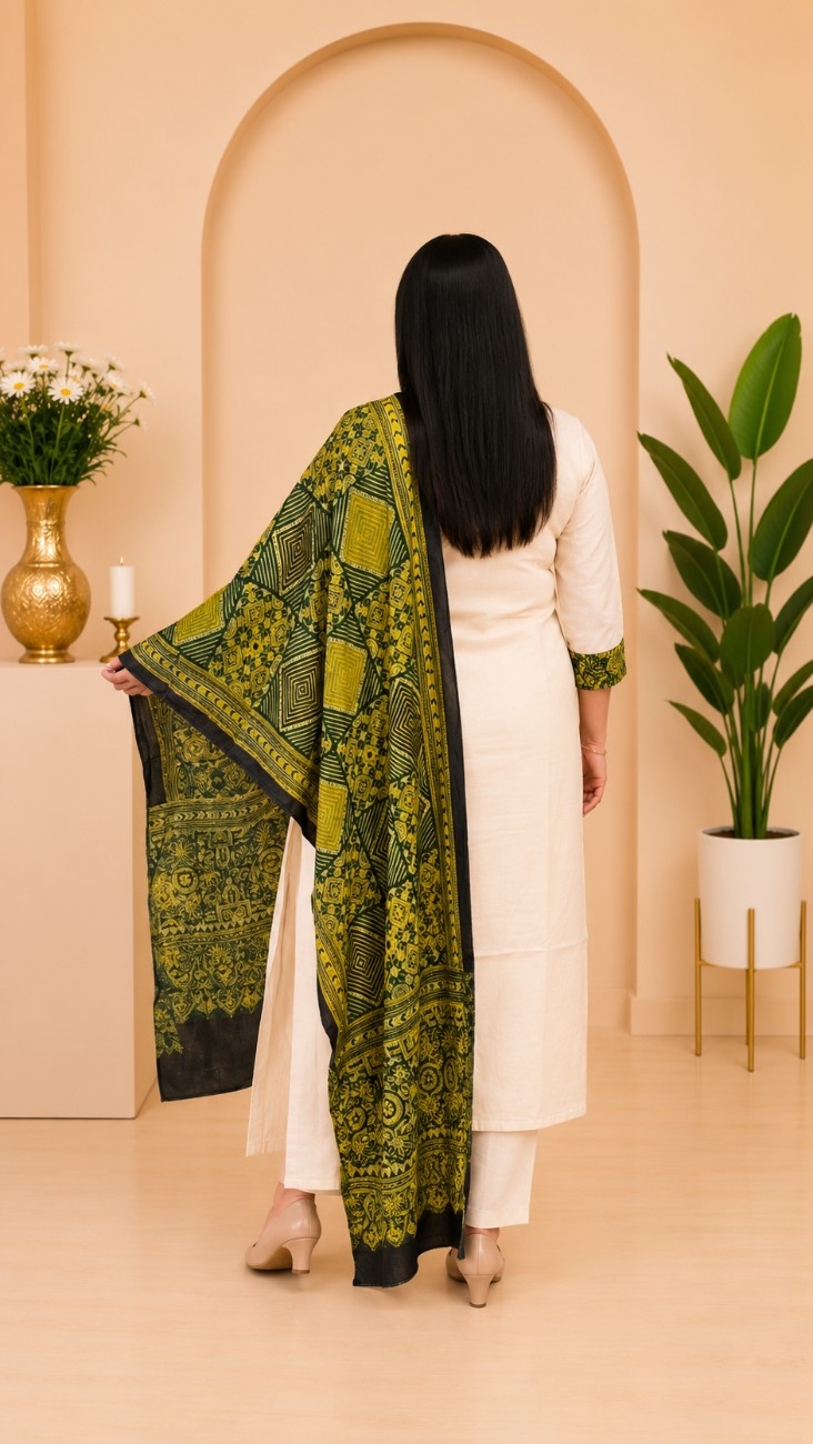Dabu Cotton & Natural Ajrakh 3-Piece Kurti Set - Image 2