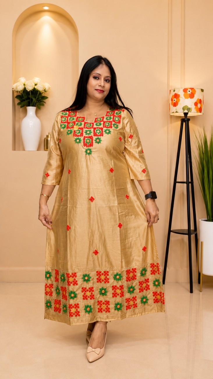 Chanderi Silk Heavy Gujarati Work Kurti