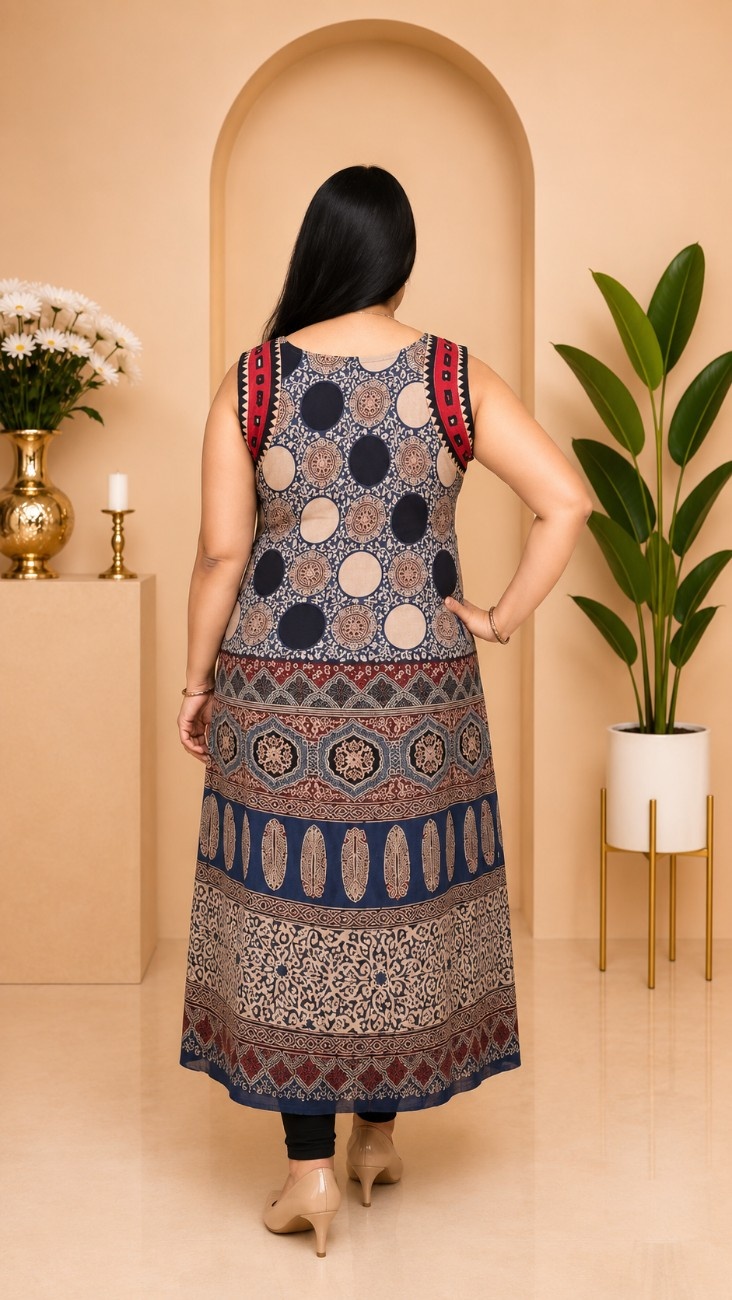 Natural Dye Hand Block Ajrakh Kurti - Image 2