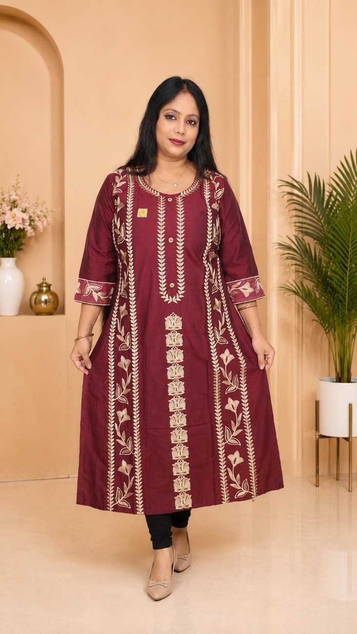 Raw Silk Embroidered Kurti