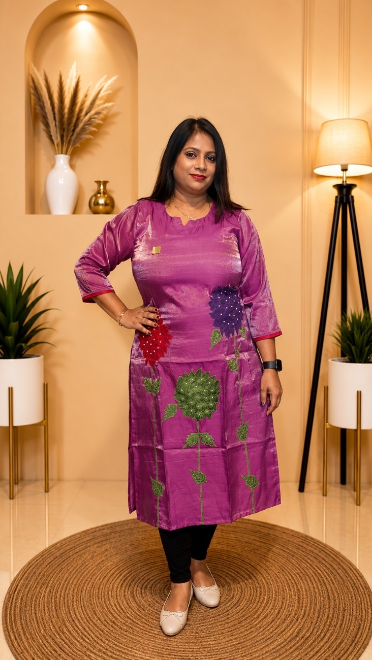 Glass Shimar Tissu Silk Kurti (Magenta)
