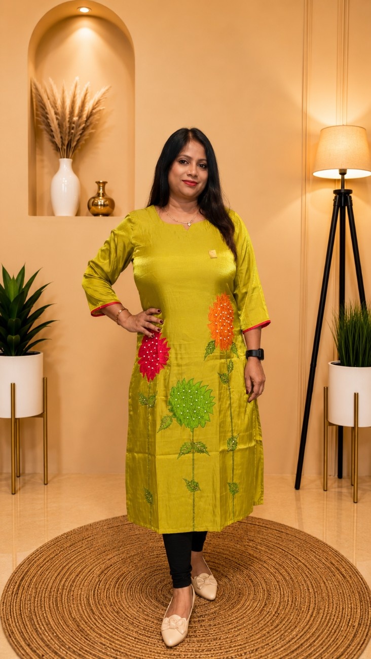 Glass Shimar Tissu Silk Kurti (Green)