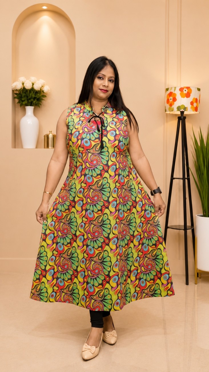 Japanese Cotton Printed Kurti - Multicolor - Image 2