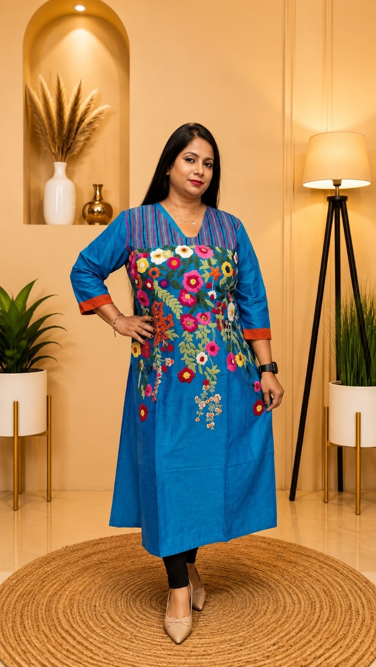 Raw Silk Kurti with Heavy Karigari Work