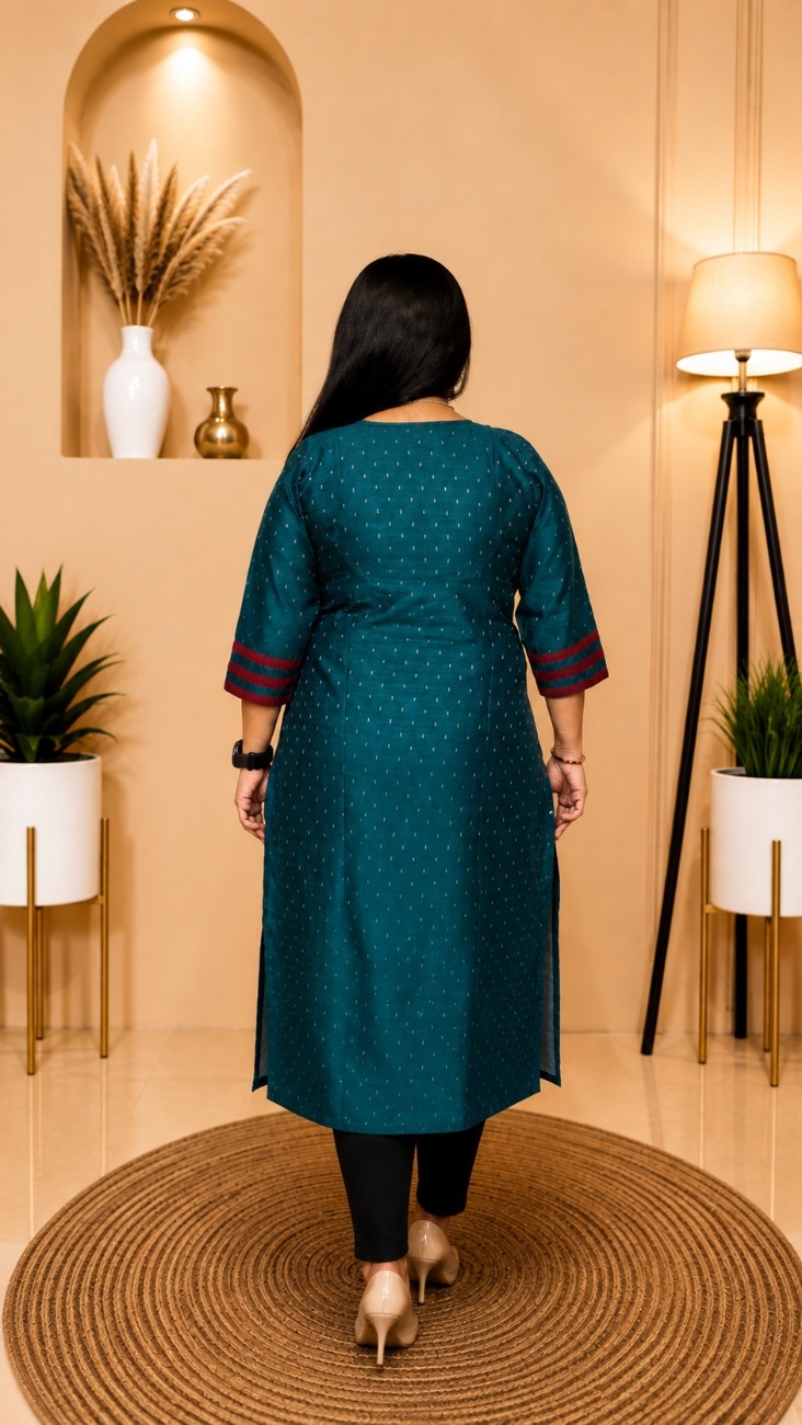 Handloom Buta Begampuri Raw Silk Kurti- Ramagreen - Image 2