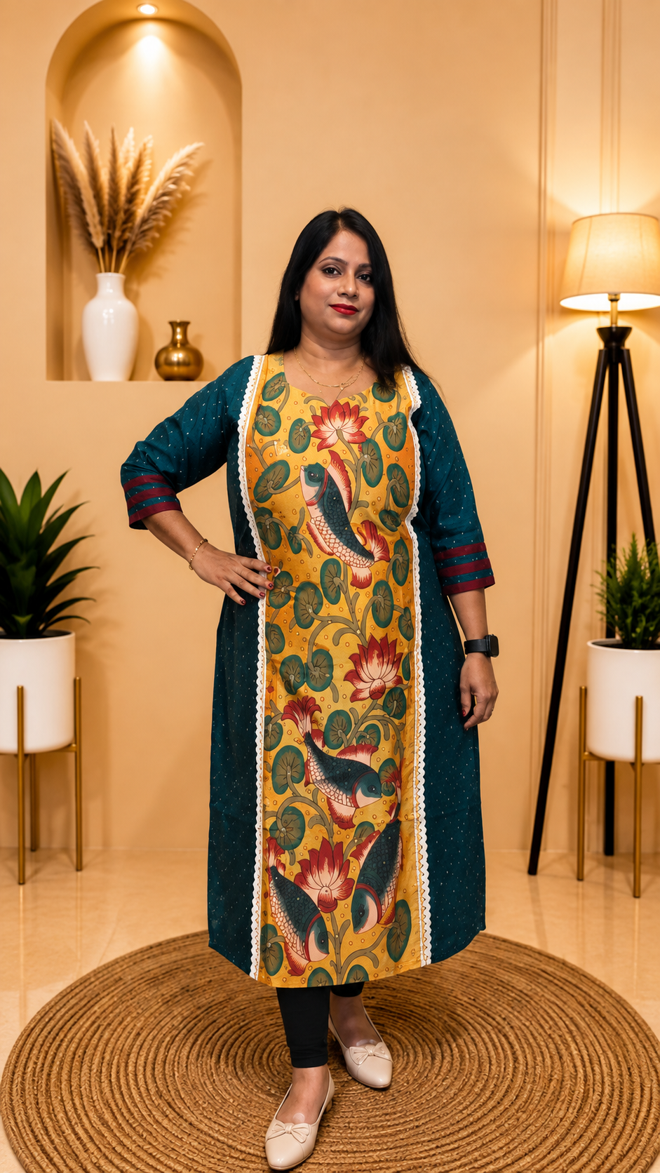 Handloom Buta Begampuri Raw Silk Kurti- Ramagreen