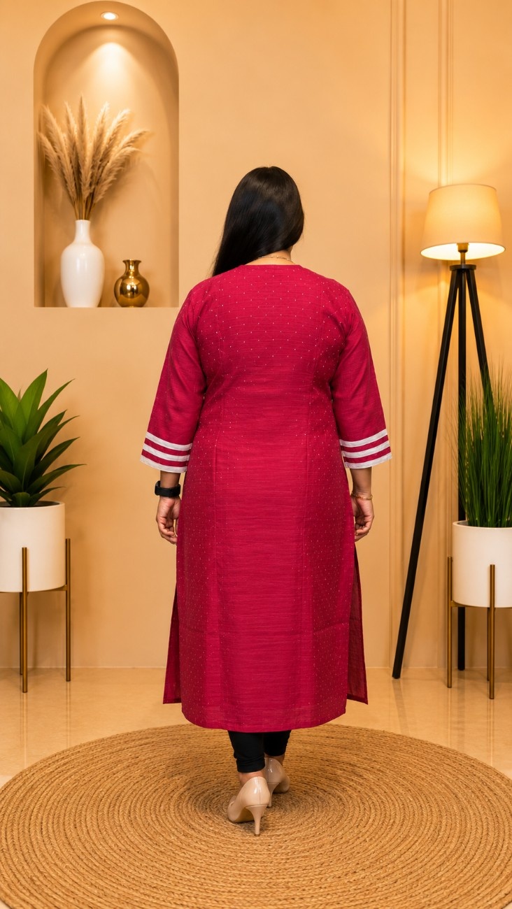 Handloom Buta Begampuri Raw Silk Kurti (Red) - Image 2