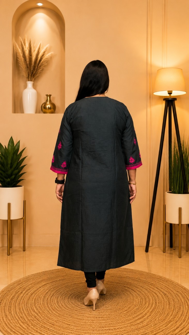 Chanderi Silk Phoolkari Kurti - Image 2