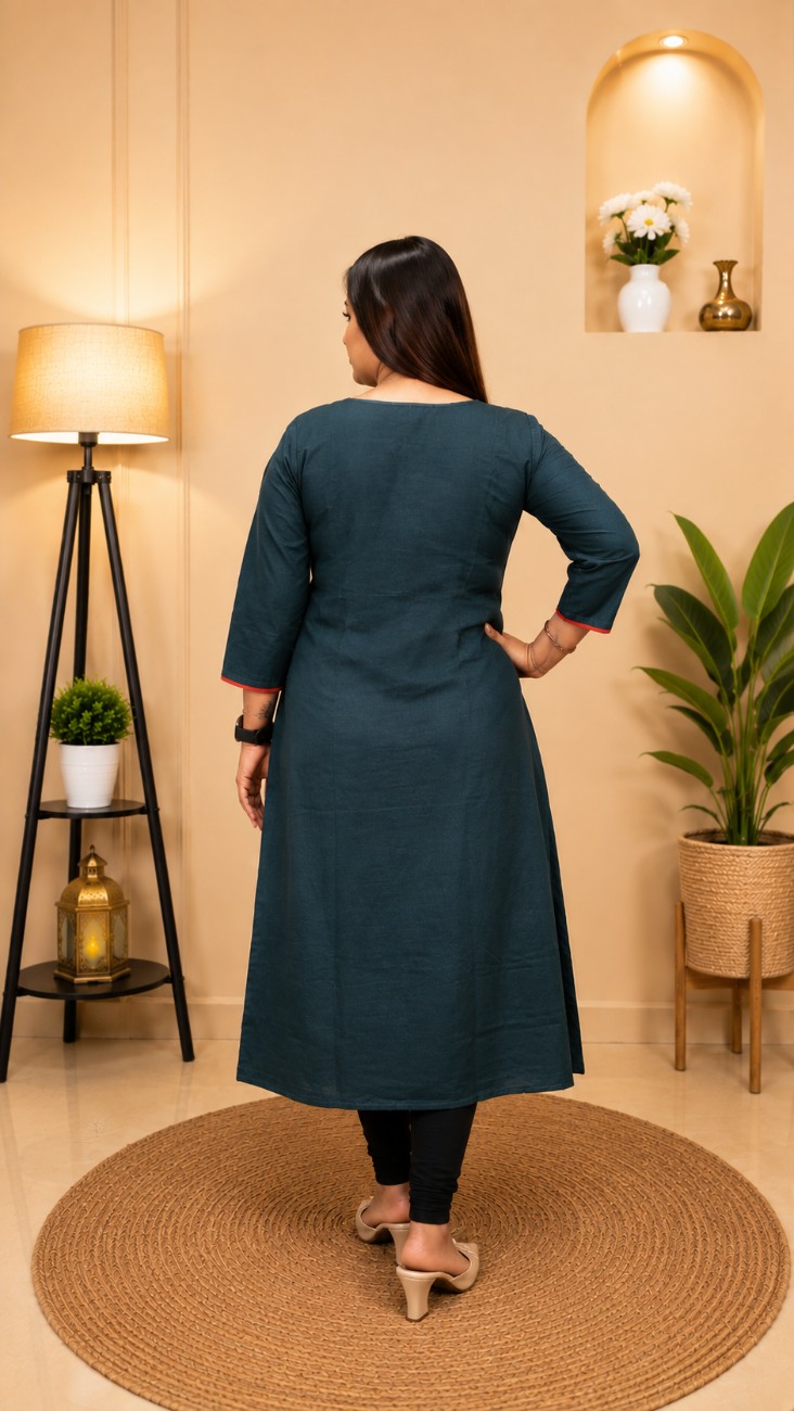 Dabu Cotton Kashmiri Aari Work Kurti - Image 2