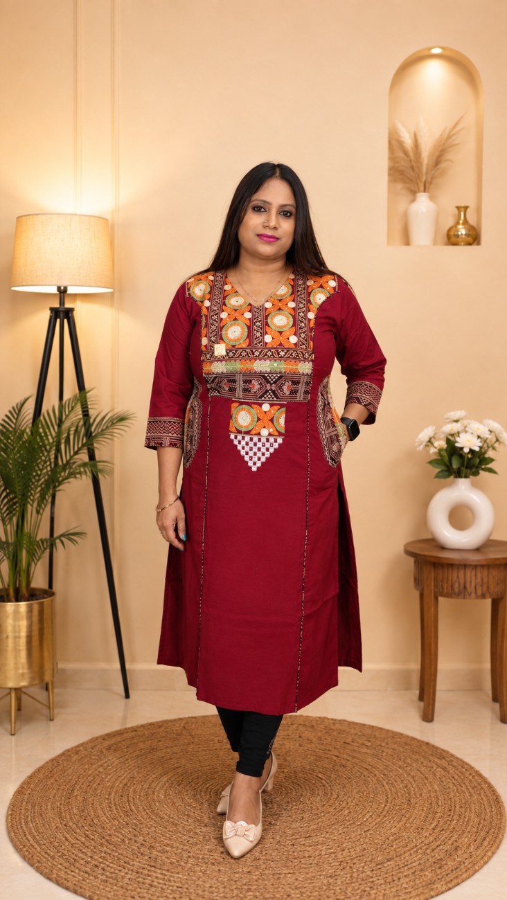 Dabu Cotton Embroidery Kurti