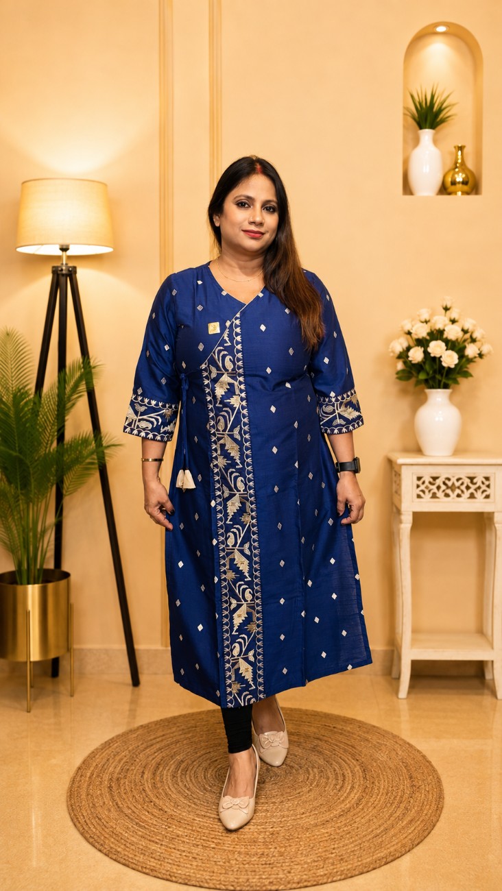 Soft & Shine Raw Silk Kurti with Jamdani Work